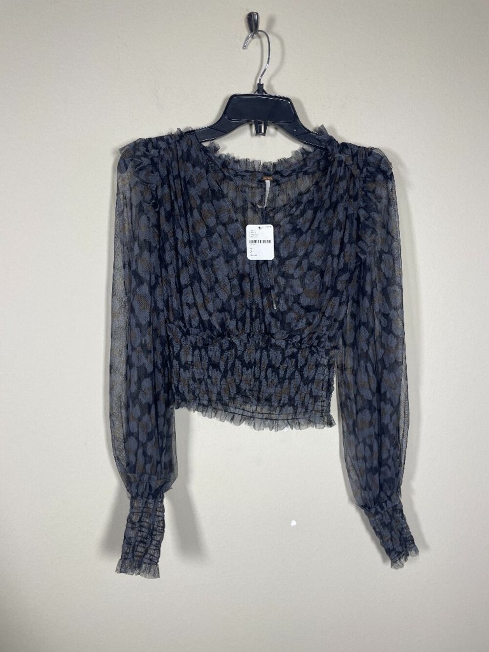 NWT! Free People Printed Black Twyla Top Small Sheer Animal Print Long Sleeve!